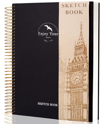 Hardcover Sketchbook for Drawing Spiral Sketch Book for Adult Kids 8.5 x 11 | 100gsm 68lb 120 Sheets Sketch Pad Premium Drawing Book Art Supplie,Black - color: Black