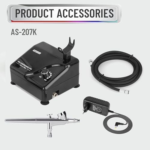 Timbertech Professional Airbrush Kit with Multi-Functional Compressor AS-207K, Dual-Action Airbrush for Tattoo, Model Art, Cake Decoration, Nail Painting