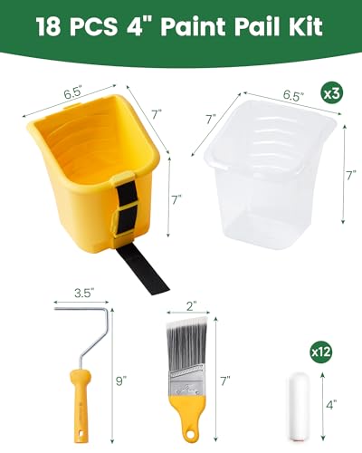 Voomey Paint Bucket Hand Held 4in Foam Rollers Kit 18pcs for Detail Work - color: Paint Bucket Kit & Foam Rollers
