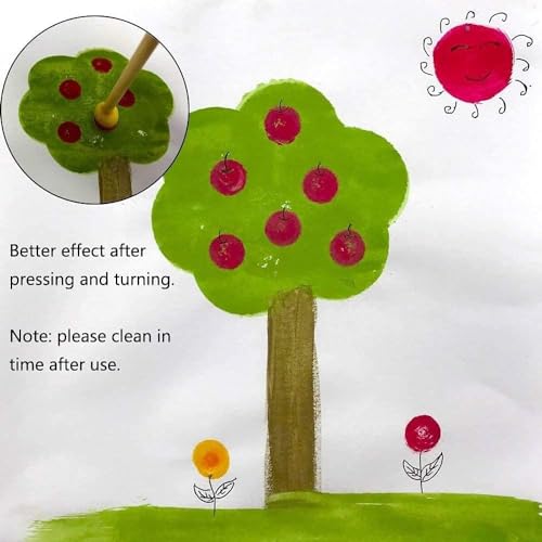 WAFJAMF 30Pcs Round Sponge Brush Set 4 Sizes DIY Painting Tools Yellow | Wooden handle craft foam applicators for acrylic, kids arts & stenciling with multiple diameter options