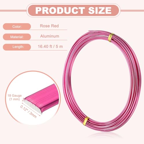 uxcell 18 Gauge Flat Aluminum Wire, 16.40 ft 3mm Wide Aluminum Crafts Wire for Flower Bonsai Crafts Carving DIY Bezel Sculpting Gem Metal Wrap, Rose Red - color: Rose Red, size: 3mm
