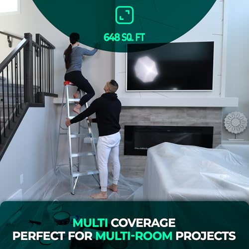 6 Pack 12x9 ft Extra Large Plastic Drop Cloth for Painting | Light grade, 0.4 mil