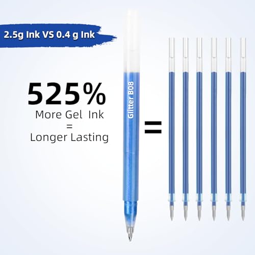 12 Blue Glitter Gel Pens Set, 1.0 mm Fine Point for Black Paper & White Paper, Large Capacity Pens for Journaling, Adult Coloring Books, Drawing, Note Taking, Highlighting - color: blue