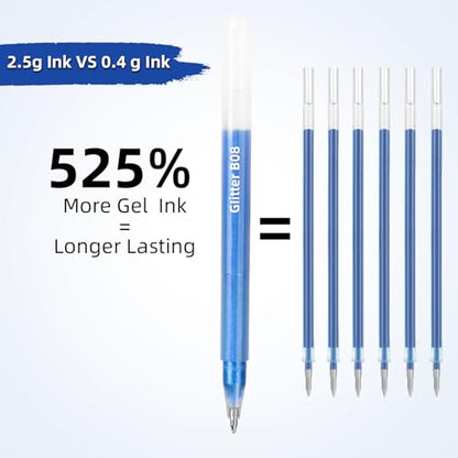 12 Blue Glitter Gel Pens Set, 1.0 mm Fine Point for Black Paper & White Paper, Large Capacity Pens for Journaling, Adult Coloring Books, Drawing, Note Taking, Highlighting - color: blue