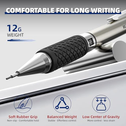 WUO 0.9 mm Mechanical Pencil Set with Eraser Pen Storage Case, 6 PCS | Metal Drafting Pencils, 360 HB Lead Refills, 3x4B Erasers, 12 Eraser Refills for School Artist Writing Drawing Sketching - color: Black 6 - 0.9mm (6 Pack)