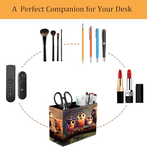 Pen Holder for Desk, PU Leather Multifunctional Desktop Storage Box and Anti-Slip Mouse Pad Set, Makeup Brush Holder Pen Organizer for Office and Home - Cute Owl - color: Cute Owl