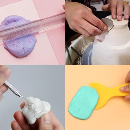 8Pcs Polymer Clay Cutter Tools, Acrylic Roller Clay Rolling Pin, Clear Rectangle Shape Sheet Backing Board, Slicer Shaping Knife, Wire Texture, Detail Needle,Scraper, Modeling Carving Jewelry Supplies