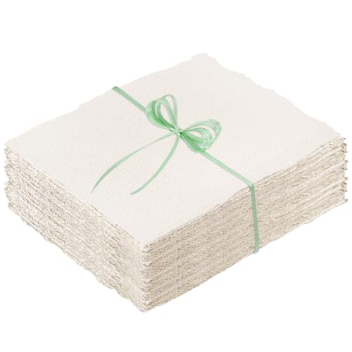 50 Sheets Deckled Edge Handmade Paper, 7 x 10 in, 160 GSM | Rough Cold-Pressed Texture, Handmade Deckle Edge, for Invitations, Cards, Watercolor and Crafts - size: 7x10 Inch