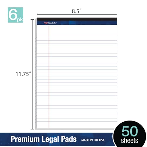 Woodlake Legal Pads 8.5 x 11, 6 Pack, Wide Ruled, Premium White Paper Pad No Ink Bleed, Micro‑Perforated, Sturdy Chipboard Back, 50 Sheets/Pad,for School, Office & Home, Made in USA - color: White, size: 8.5 x 11 Wide Ruled