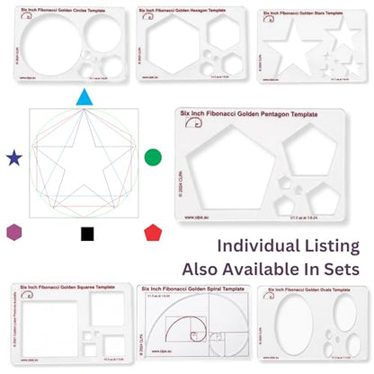 Fibonacci 6" Pentagon Drawing Template, Golden Ratio Stencil - style: 6" Penagon