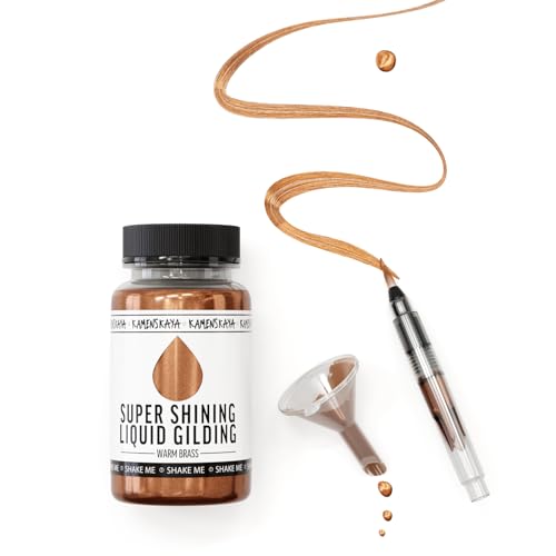 KAMENSKAYA Warm Brass Leaf Paint, Liquid Gilding Paint, 3.38 fl oz | Liquid Leaf Paint with Natural Metallic Pigment, Strong Shine, Pen Brush & Funnel, One-Coat Coverage – Made in EU - color: Warm Brass, size: 3.38 Fl Oz (Pack of 1)