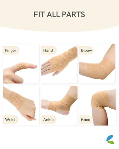 FriCARE Self Adhesive Bandage Wrap, Medical Tape in First Aid Kit, Tan | Elastic Cohesive Bandages for Sports/Vet/Wrist Ankle Wounds, 2 Inches X 5 Yards, Latex-free 6 Rolls - color: Tan