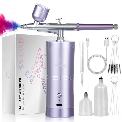 SAVILAND 2026 Airbrush for Nails 25 PSI Nail Airbrush Machine | 0.3mm DLC-Coated Nozzle, Flow-Locked Atomization & Steady Output, Dual-Charge Cordless Portable AirBrush for Nail Art - color: Purple