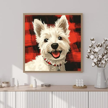 Artunion Framed Paint by Numbers Kit for Adults Beginners & Kids Ages 8-12,West Highland White Terrier Paint by Number with Frame,Dog Animal Paint by Numbers Kit on Canvas 10 * 10 Inch Without Easel - color: ZXT-381-F
