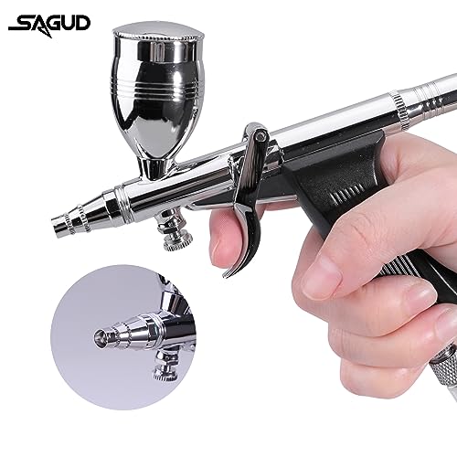 Airbrush Gun Set Single Action Air Brush Pen 0.3mm with Extra 0.5 0.8 mm Needles,Airbrush Hose and 2CC/5CC/13CC Cup Kit