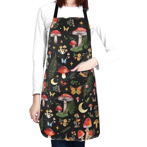 Mushrooms Apron with 2 Pockets Adjustable Stain Resistant Kitchen Cooking Apron for Baking BBQ Grilling Grilling Painting Gardening - color: Mushrooms