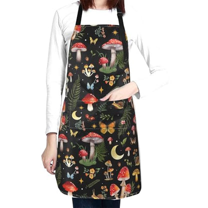 Mushrooms Apron with 2 Pockets Adjustable Stain Resistant Kitchen Cooking Apron for Baking BBQ Grilling Grilling Painting Gardening - color: Mushrooms