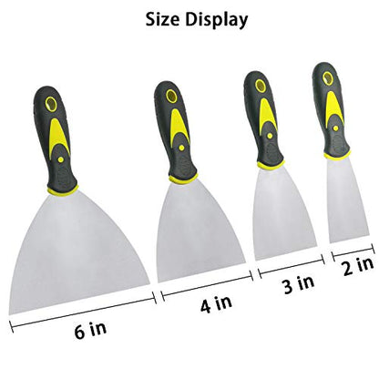 Putty Knife Set, 4 PCS (2,3,4,6 inch) Spackle Putty Knives, Metal Scrapers, Putty Scrapers for Drywall, Putty, Decals, Wallpaper, Baking, Patching and Painting