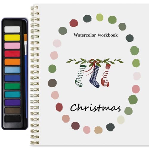 Watercolor Workbook for Adults & Beginners: 12 Colors Paint Set with Brush, Foldable Painting Kit for Christmas– Ideal Gift(Christmas) - color: Christmas11
