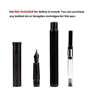 Brushed Black Forest Fude Pen, Bent Nib Calligraphy Fountain Pen (Fine to Broad) with Converter and Metal Box Set by Asvine - color: Black, style: Bent Point