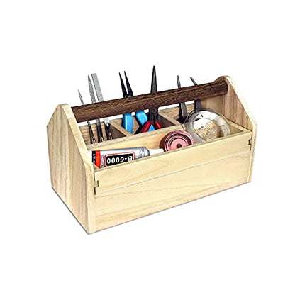 Ikee Design Small Wood Craft Tool Box Caddy with a Handle for Storage - color: Natural