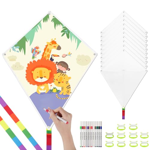DIY Blank Kites for Kids in Bulk, Kite Making Kit for Kids, 23.6in Bulk Blank Diamond Kites for Painting with Hand Grips, 98ft Strings & 12-Color Pen - Easy to Fly Kite for Kid - style: 30 Pcs