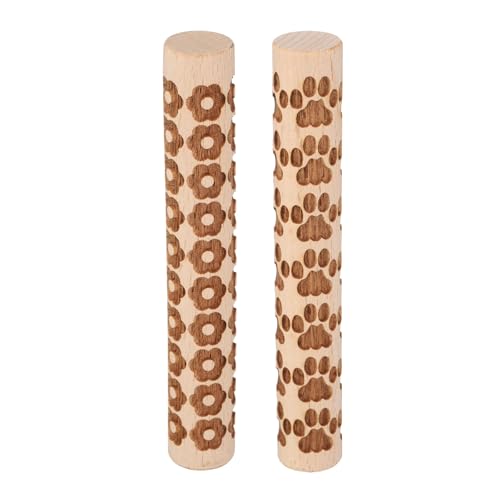 HARFINGTON 2pcs Wood Clay Roller 4" Flower Paw Print Pattern Rolling Pins Wood Rollers Pottery Tools Wood Grain Texture Rollers for Clay Baking Dough Playdough DIY - style: Flower + Paw Print