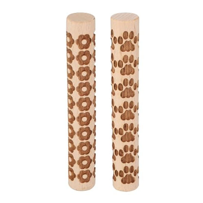 HARFINGTON 2pcs Wood Clay Roller 4" Flower Paw Print Pattern Rolling Pins Wood Rollers Pottery Tools Wood Grain Texture Rollers for Clay Baking Dough Playdough DIY - style: Flower + Paw Print
