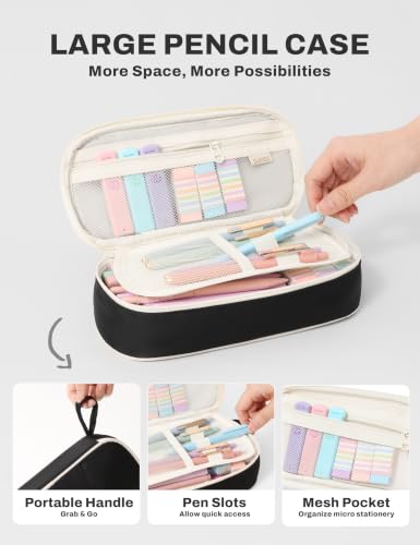SUNEE Pencil Case with Supplies, 35PCS Aesthetic Stationery Set with Pastel Highlighters, Black Gel Pens, Mechanical Pencils & Refills, College School Supplies for Students, Black - color: Black, style: 35 Pack