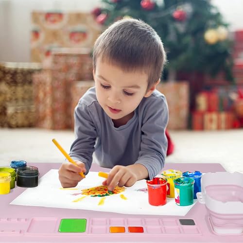 Silicone Painting Mat Art Mat with Cup Craft Paint Brush Cleaner Tool Artist for Kids Gift Clay DIY Creations Paint Tray Palette Craft Mats to Protect Table for Work Art Supplies (Pink) - color: Pink