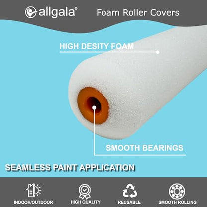 Allgala Foam Paint Roller Kit, 9 Pack 4 inch Mini High Density Foam Paint Roller Covers, Frame, Tray, for Trim Wall Funiture Doors Cabinets, Cupboards - size: 4" Foam (9 PC Set)