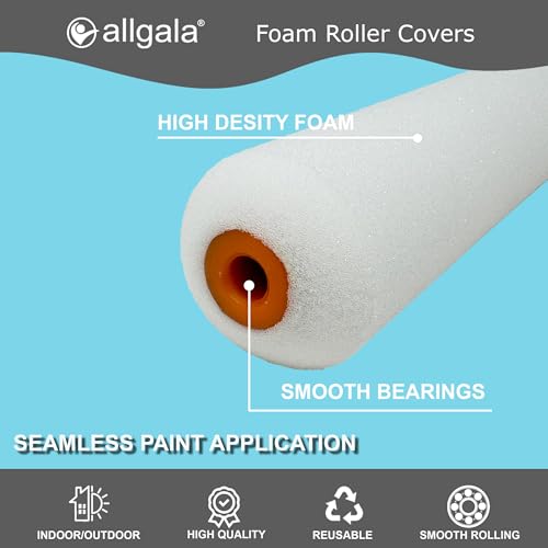 Allgala Foam Paint Roller, 6 Pack 4 inch Shedless High Density Foam Mini Paint Roller Cover for Trim Wall Funiture Doors Cabinets, Cupboards - size: 4" Foam (Pack of 6)