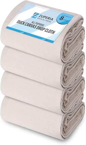 ZUPERIA Canvas Drop Cloth for Painting (Size 4' x 15' Feet Pack of 4) Painters Drop Cloth for Painting, Furniture & Floor Protection All Purpose Thick Canvas tarp with Double Stitched Edges - size: 4' x 15' Feet