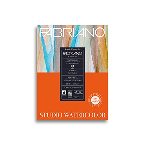 Fabriano Studio Watercolor Pad, Hot-Press, 9" x 12", 140 lb., 12 Sheets - color: White - 12 Sheets, size: 9 x 12, style: Hot Press