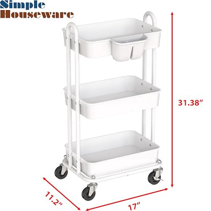 Simple Houseware 3-Tier Rolling Utility Cart with Hanging Bucket, White - color: White, size: 3-Tier