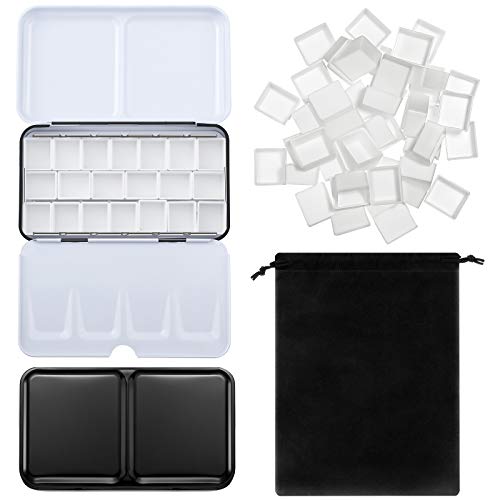 Zonon 51 Pcs Watercolor Paint Palette and Half Pans Set Watercolor Tin Box, Metal Palette Paint Case with Lid Empty with Storage Bag for Travel Artist(Black) - color: Black
