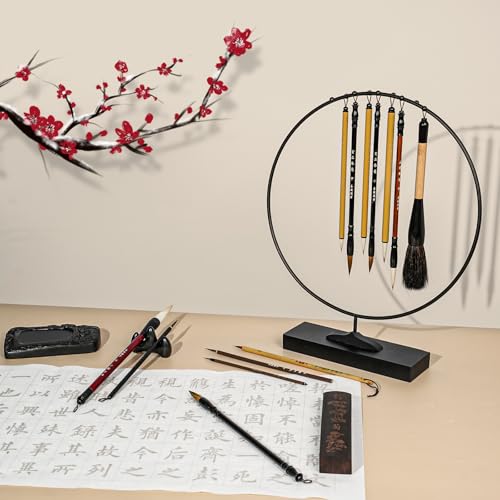 Chinese Calligraphy Brush Set with Roll-Up Bamboo Holder-13 Pieces