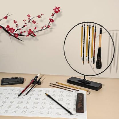 Chinese Calligraphy Brush Set with Roll-Up Bamboo Holder-13 Pieces