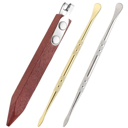 ZJO Pottery Trimming Tool with 2pcs Metal Wax Carving Spoons, 6mm Stainless Steel Foot Shaper for Ceramic Wheel Work, Gold & Silver Detail Sculpting Tools for Resin, Clay and Wax