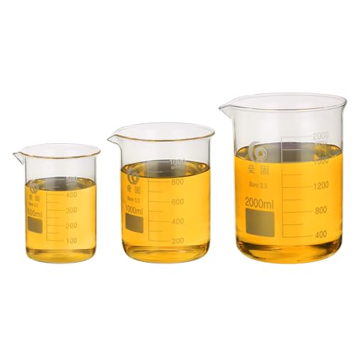 PATIKIL 500/1000/2000ml Low Form Glass Beaker, 3Pcs 3.3 Borosilicate Glass Beakers Graduated Measuring Cup with Spout for Lab Experiment, Cooking and Baking, Clear - size: 500/1000/2000ml