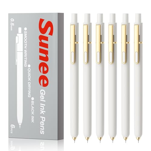 SUNEE Gel Pens, 6 Pack 0.5mm Pens Fine Point Smooth Writing Pens with Quick-Dry Black Ink, Cute Aesthetic School Office Note-Taking Pens for Journaling - White - color: White, style: 6 Pack