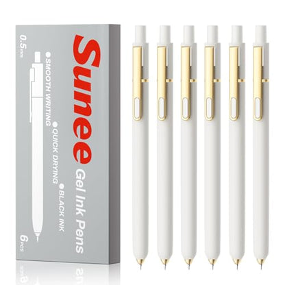SUNEE Gel Pens, 6 Pack 0.5mm Pens Fine Point Smooth Writing Pens with Quick-Dry Black Ink, Cute Aesthetic School Office Note-Taking Pens for Journaling - White - color: White, style: 6 Pack