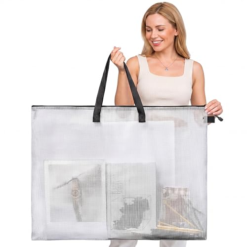 Outus 30 x 25 Inches Art Portfolio Case Posters transparent Storage Bag Portfolio Folder with black Handle and Zipper Folder Organizer for Painting Bulletin Boards End of the Year Gifts - color: Black, size: 30 x 25 Inch