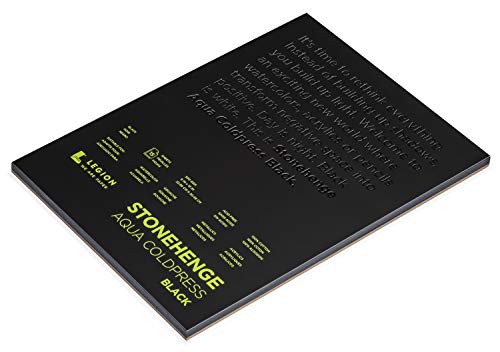 Stonehenge Aqua Black Medium Weight Pad, 140lb, Coldpress, 9 x 12 Inches, 15 Sheets for Wet and Dry Media