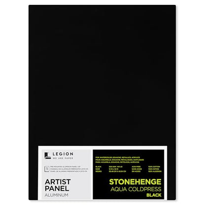 Legion Artist Panel, 1/8" Composite Brushed Aluminum with Stonehenge Aqua Coldpress Black, 100% Cotton, 140lb Paper, 12 x 16 inches for Wet Media - size: 12 x 16