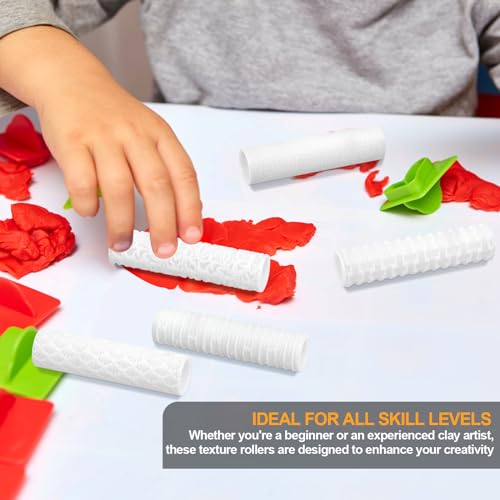 Polymer Clay Texture Roller, 5-Pack for Cutters & Sheets | Polymer clay texture roller, 5 small rollers for texture sheets, compatible clay cutters, ideal DIY crafts & jewelry