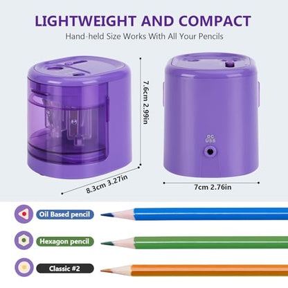 Electric Pencil Sharpener, Double Hole (Purple) - color: Purple