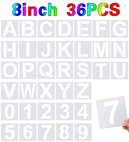 FEBSNOW 36 Pcs 8 Inches Large Alphabet Letter and Number Stencils - size: 8 Inches