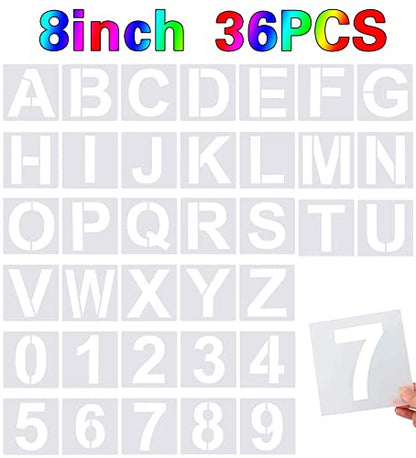 FEBSNOW 36 Pcs 8 Inches Large Alphabet Letter and Number Stencils - size: 8 Inches