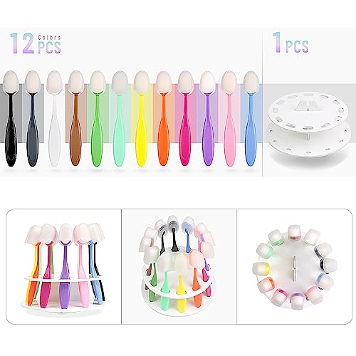 Yoseng 12 Pack Ink Blending Brushes - Perfect Tools for Card Making and Crafters Background Blending with Color Coded Handle with Stand and Covers,Diameter 0.86" - color: Light 12pcs(with Cover and Holder)